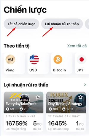 Các tiêu chí cho bạn lựa chọn trader sẽ được hiển thị trên giao diện