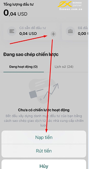 Nhấn vào biểu tượng dấu + để nạp tiền